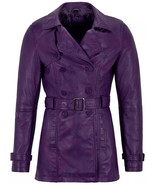 New Women Trench Coat Stylish Purple Handmade Lambskin Genuine Leather C... - $3,229.21 MXN+