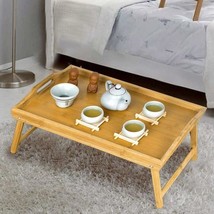 Wooden Bamboo Food Serving Breakfast Tray with Handles Portable Folding Legs Lap - £17.74 GBP