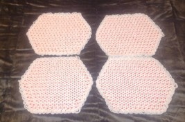 Vintage Red White Daisy Stitch Flowers Placemats Crochet Yarn Handmade Set of 4 - £15.69 GBP