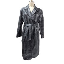 Vintage 90s Y2K Oversized Black Patchwork Leather Trench Coat (Men&#39;s Siz... - $97.02