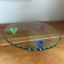 Estate Unique Clear Round Glass w Scalloped Edges & Thick Colorful Plastic Pyram - $29.56