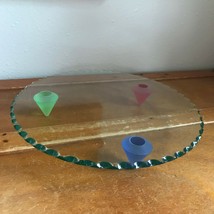 Estate Unique Clear Round Glass w Scalloped Edges &amp; Thick Colorful Plast... - £23.55 GBP