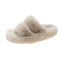 Fashion Women Faux Slides Platform Flat Chunky Heel Fluffy Furry Slippers Winter - £23.48 GBP
