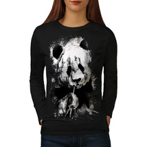 Eating Panda Face Tee Bamboo Eater Women Long Sleeve T-shirt - £11.95 GBP