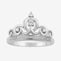 0.25 CT Brilliant Simulated Diamond Promise Crown Ring 14K White Gold Plated - £73.99 GBP