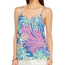 LILLY PULITZER 100% Silk Dusk Racerback Tank Neon Floral Print Size XS - £26.11 GBP