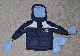 Boys Jacket, Hat, Mittens ZeroXPosur Blue Hooded Zip Toddler Winter 4 Pc-12 mths - £30.14 GBP
