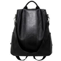 Shoulder Anti-Theft Backpack Retro Female Backpack Classic PU Leather Solid Colo - £19.45 GBP