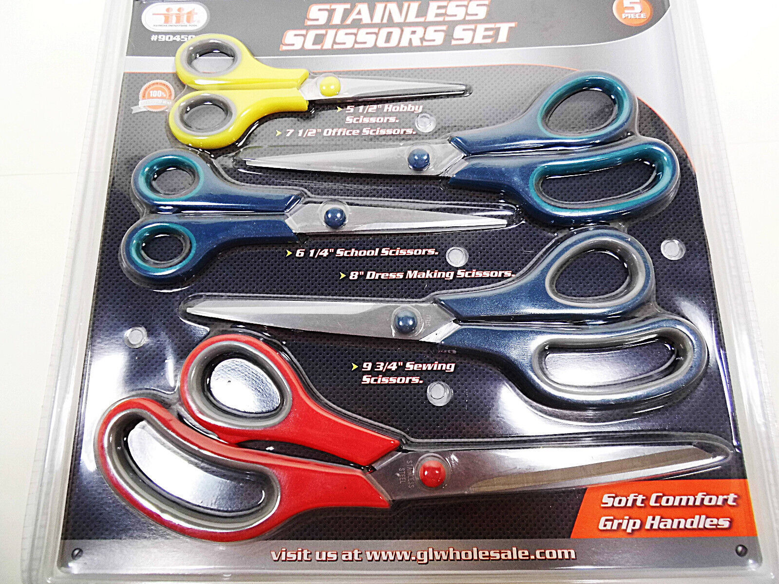 Primary image for Lot of 6 Stainless Steel Scissors 5pc Sets Set Hobby Sewing Scissor Comfort Grip