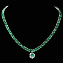 40Ct Simulated Emerald Diamond 14K Yellow Gold Plated Silver 16&quot; Tennis Necklace - £315.80 GBP