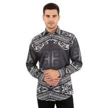 Men Sports Shirt by DE-NIKO Long Sleeves Fashion Print Soft Modal DNK6902 Black image 4