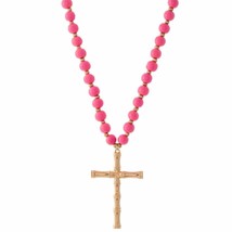 Pink Beaded Bamboo Style Cross Necklace - £12.65 GBP