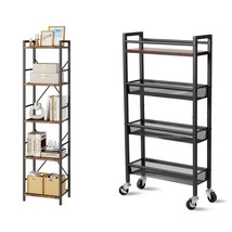 5 Tier Bookshelf And 4 Tier Slim Storage Cart For Small Space - £129.35 GBP