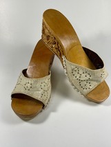 Hand Made Carved Wooden Shoes Flower white leather sandals NO SIZE-SMALL W5? VTG - £20.35 GBP