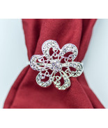 Floral Napkin Rings Set of 4 Silver Sparkling Napkin Holders Party Table... - $14.03