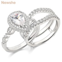 2 Pieces 925 Sterling Silver Wedding Band Enhancer Engagement Ring Set for Women - £58.96 GBP