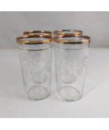 Vintage Set Of 4 Bartlett Collins Embossed Grapevine Gold Rimmed Juice G... - $24.16 CAD