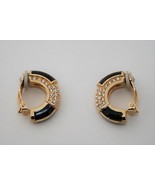 Swarovski Swan Gold Tone Black Enamel Clear Crystal Clip Earrings J48 - £39.62 GBP