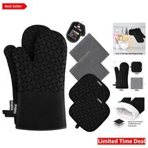 Complete Black Oven Mitts &amp; Pot Holders Set - 500°F Heat Resistant Safet... - $52.42