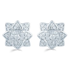 1/3ct tw Diamond Floral Cluster Fashion Stud Earring in Sterling Silver - £53.54 GBP
