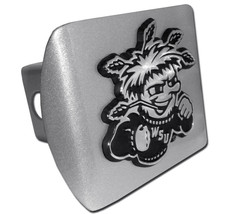 Wichita State Wushock Chrome Emblem On Brushed Usa Made Trailer Hitch Cover - £59.44 GBP