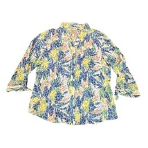 JM Collection Blouse Womens 16 Blue Green Floral Button Front Tie Sleeves - $19.99