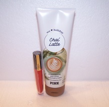 Victoria&#39;s Secret PINK Chai Latte Lotion w L&#39;oreal Red Matte Lip Stain Set - £13.15 GBP