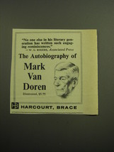 1958 Harcourt, Brace Book Advertisement - The Autobiography of Mark Van Doren - £14.77 GBP