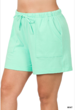 Zenana  1X Cotton Drawstring Waist Shorts with Pockets Mint - £11.30 GBP