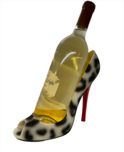 Leopard Print Wine Bottle Holder Stiletto Shoe 8.5" High with Red Heel Polyresin image 4