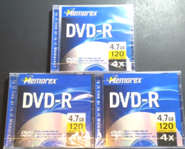 Lot of 3 New Memorex DVD-R 4.7 GB 120 Min Video Single Sided Recordable ... - $12.82