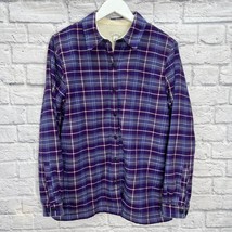 LL Bean Womens Fleece Lined Plaid Flannel Shirt Size M Purple Shacket Soft Warm - £27.25 GBP