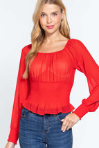 Long Sleeve Smocked Chiffon Top - $9.35