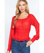 Long Sleeve Smocked Chiffon Top - $9.35