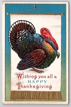 Thanksgiving Wishes Turkey On Faux Gilt Banner Postcard V22 - £4.75 GBP