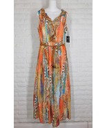 GABBY ISABELLA Belted Maxi Sundress V Neck Colorful Mixed Animal Print N... - $128.69