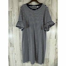 Isaac Mizrahi Live T-shirt Dress Large Navy Striped Ruffle Sleeve Tiny Flaw - £15.44 GBP