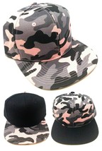 Pink &amp; Grey Woodland Camouflage Camo Flat Bill Adjustable Snapback Hat Cap Retro - £7.99 GBP