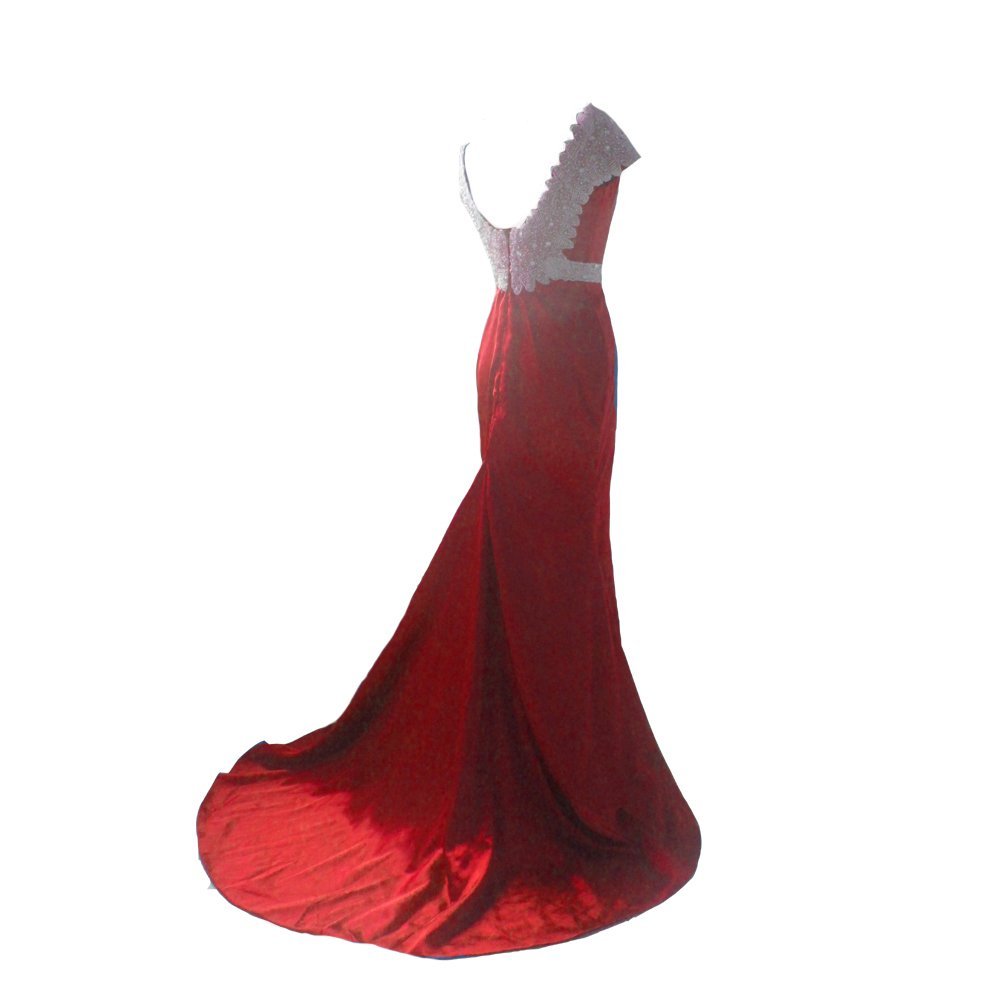 Kivary Women's Low Back Mermaid Crystals Beading Sequins Bateau Long Formal Prom