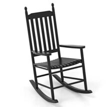 High-Back Acacia Wood Outdoor Rocking Chair with Solid Rocking Base-Black - $129.65
