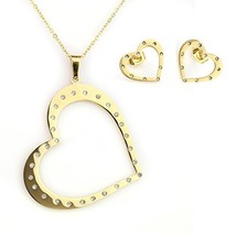 Heart Pendant Necklace &amp; Earring Jewelry Set With Swarovski Style Crystals - £24.07 GBP