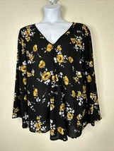 Torrid Womens Plus Size 3 (3X) Blk/Gold Floral V-neck Blouse Long Sleeve - £17.26 GBP