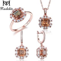 rose gold Luxury Asscher gemstone Jewelry Set for Women Real 925 Sterling Silver - £72.06 GBP