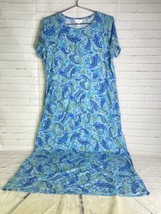 J. Jill Blue Paisley Short Sleeve Maxi Dress Jersey Knit Pockets Womens Size M - £58.48 GBP
