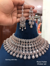 Indian 18k Rose Gold Filled Bollywood Style Big Diamond Necklace Jewelry Set - £227.76 GBP