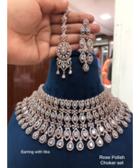 Indian 18k Rose Gold Filled Bollywood Style Big Diamond Necklace Jewelry... - £222.81 GBP