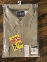 Vintage Wrangler Pearl Snap Shirt Mens Large Cowboy Cut Tan Beige Workwear 90s - £27.23 GBP