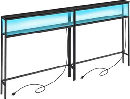 Elyken 2-Pack 5&#39;9&quot; Narrow 2-Tier Console Sofa Table With Led Strip, Black. - $116.92