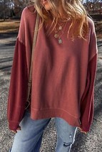 Mineral Red Two Tone Patchwork Drop Shoulder Pullover Sweatshirt - $30.24