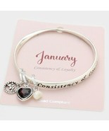 JANUARY Birth Stone Silver and Red Heart Beaded Stone Charm Bracelet Bir... - £20.24 GBP